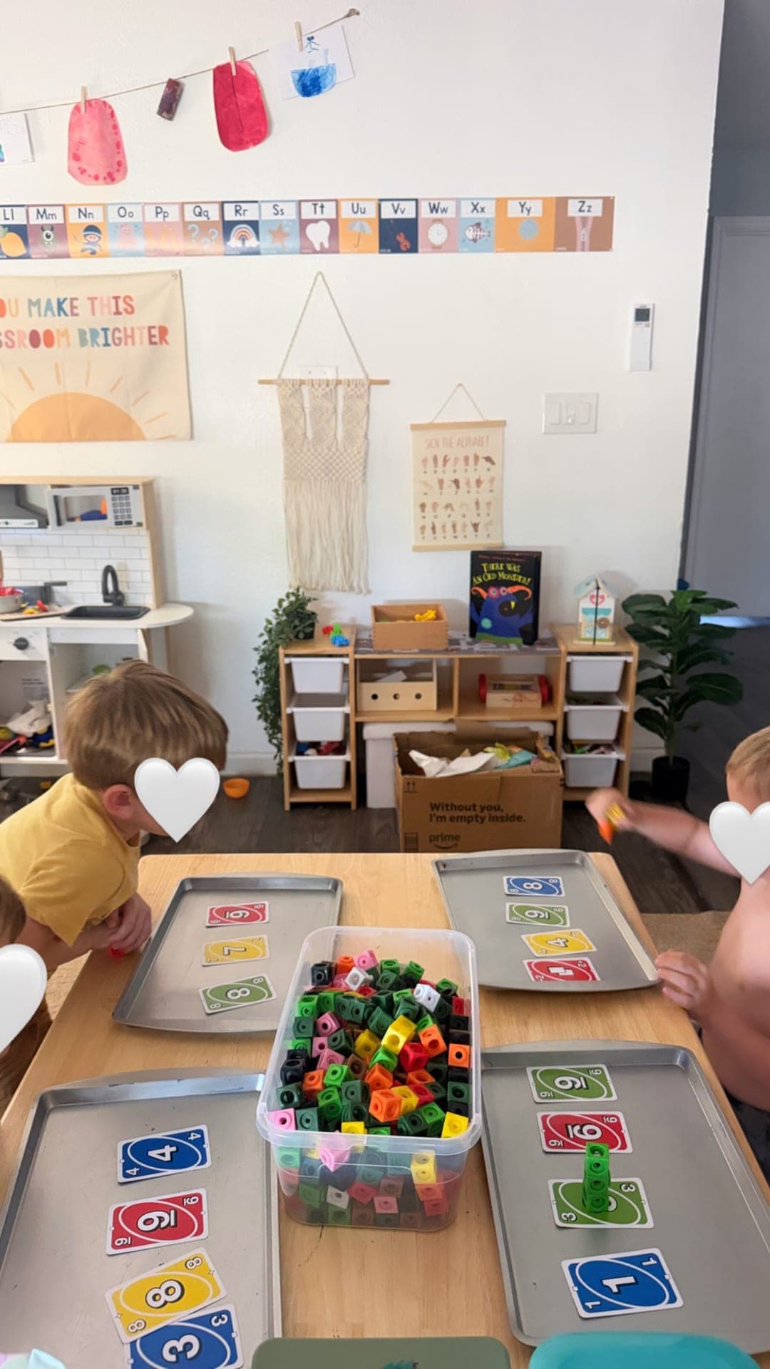 Primary math — matching snap cubes to number cards