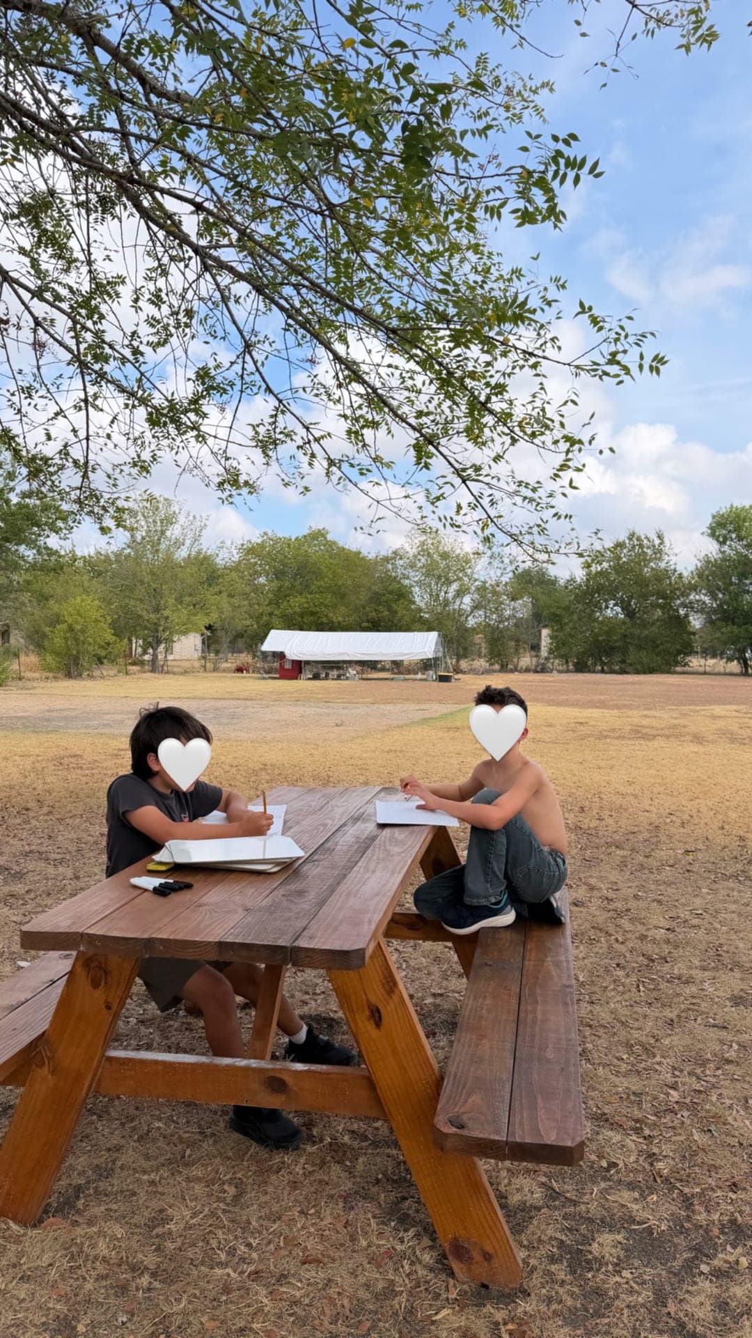 Persuasive writing practice outdoors under the trees