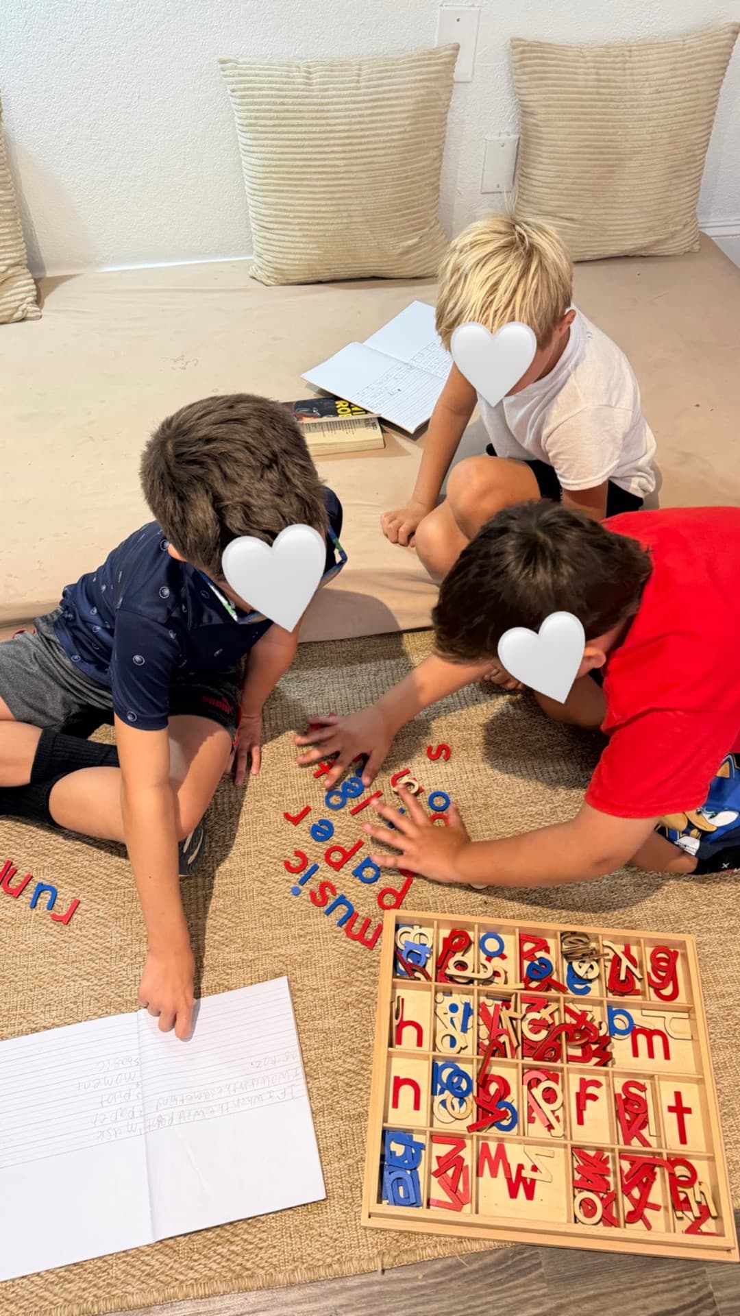 Montessori letter board word building on the rug