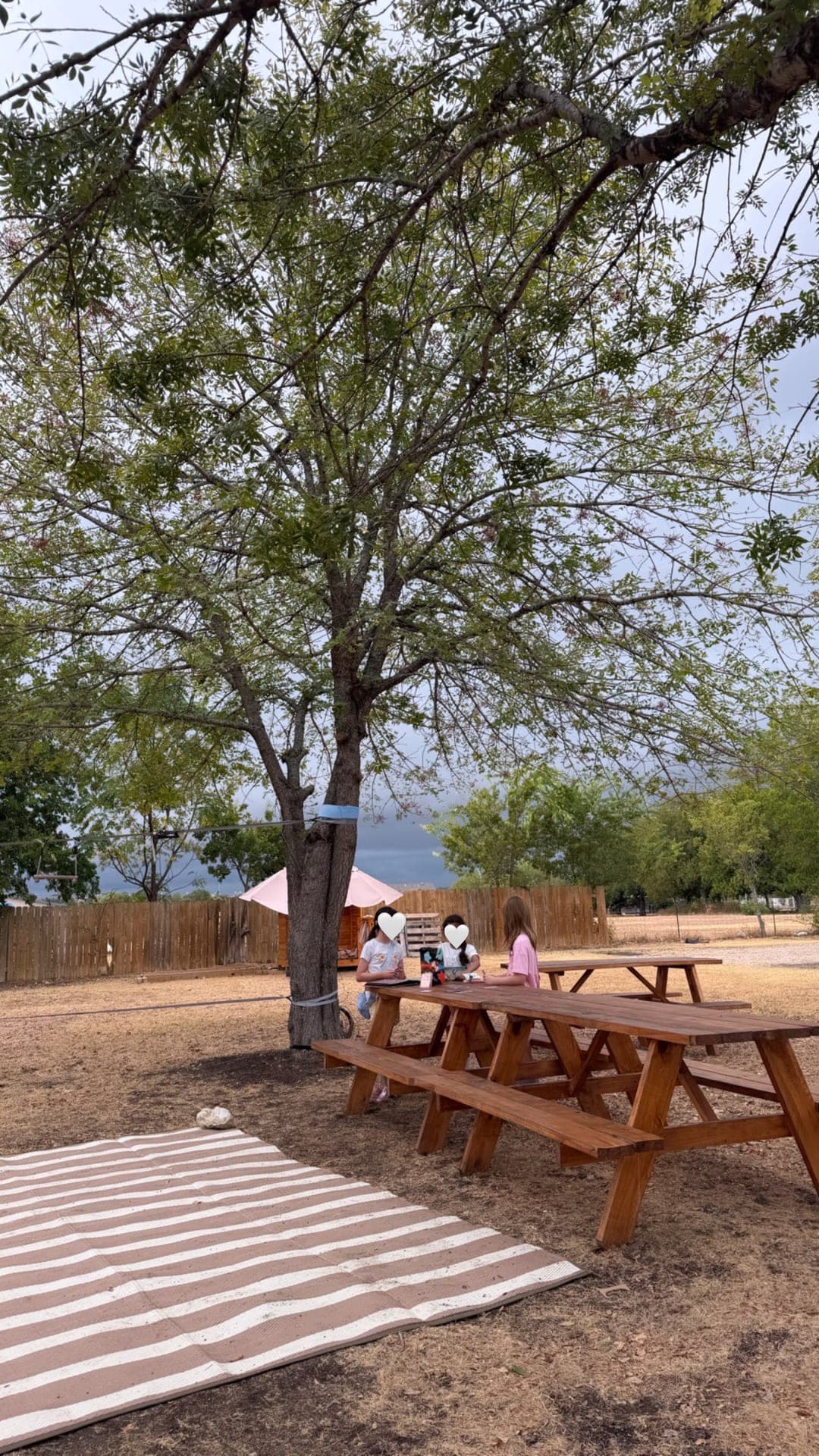 Outdoor circle discussion on a picnic blanket under the trees