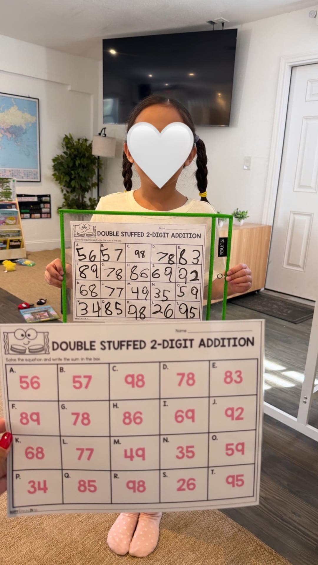 Lower elementary — proud moment after a double-digit addition challenge