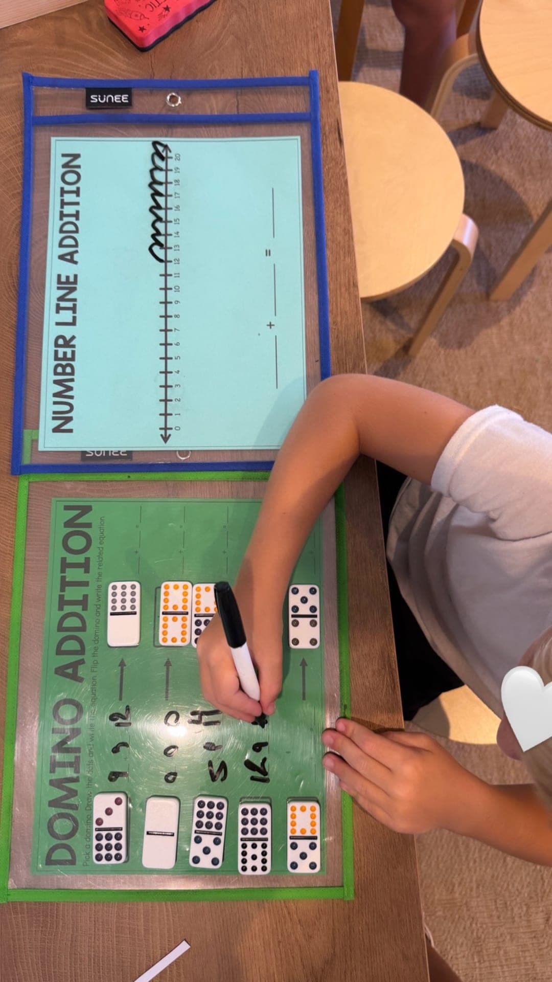 Lower elementary — number line and domino addition on write-and-wipe boards
