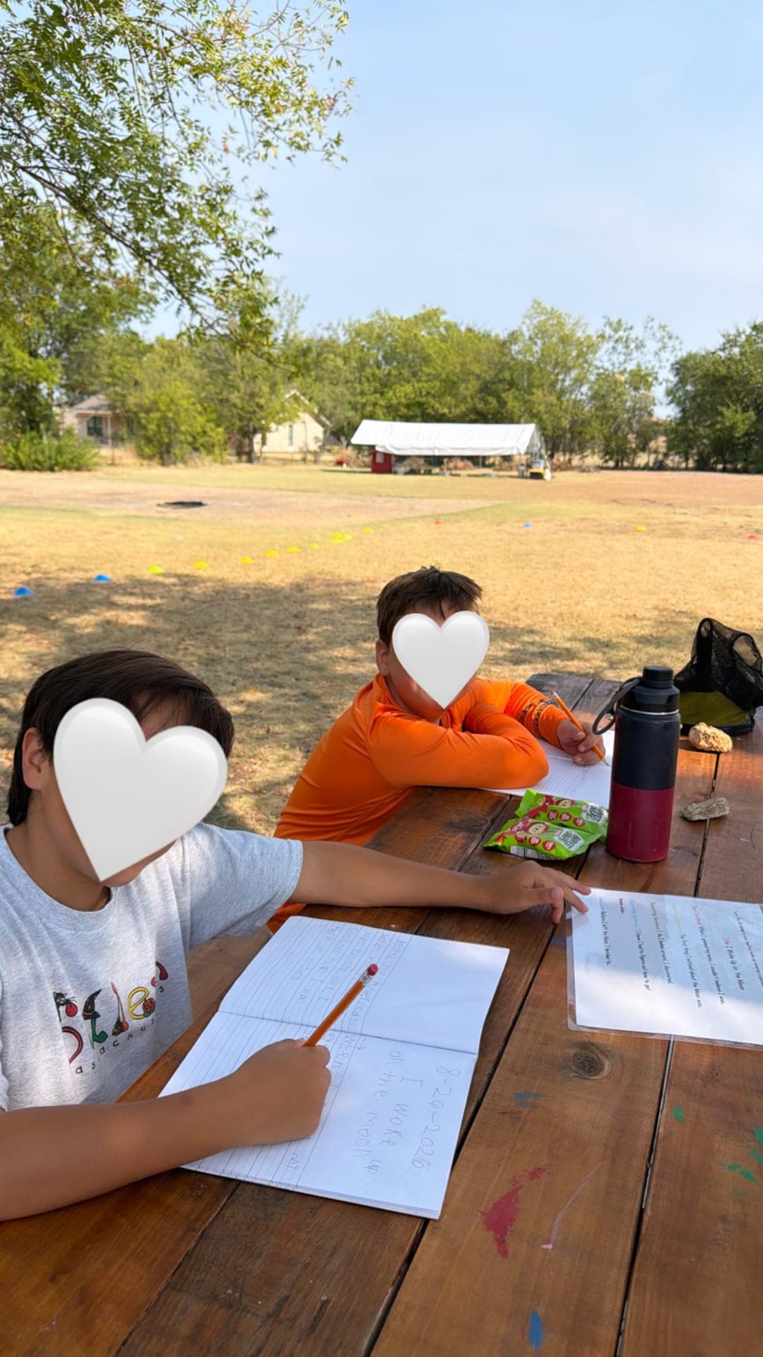 Creative writing outdoors — "I woke up on the moon"