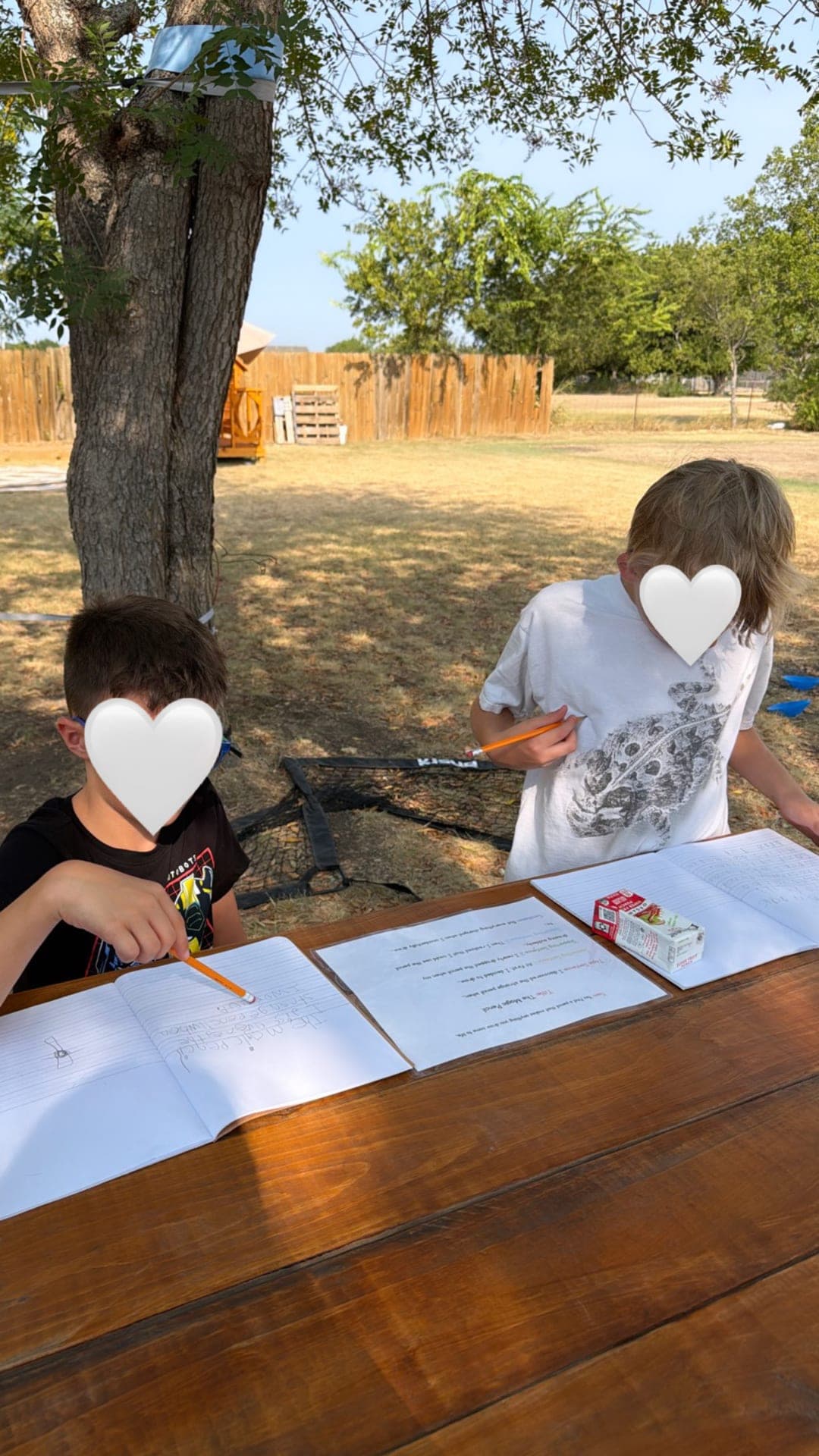 Outdoor directed writing — "The Magic Pencil" at the picnic table