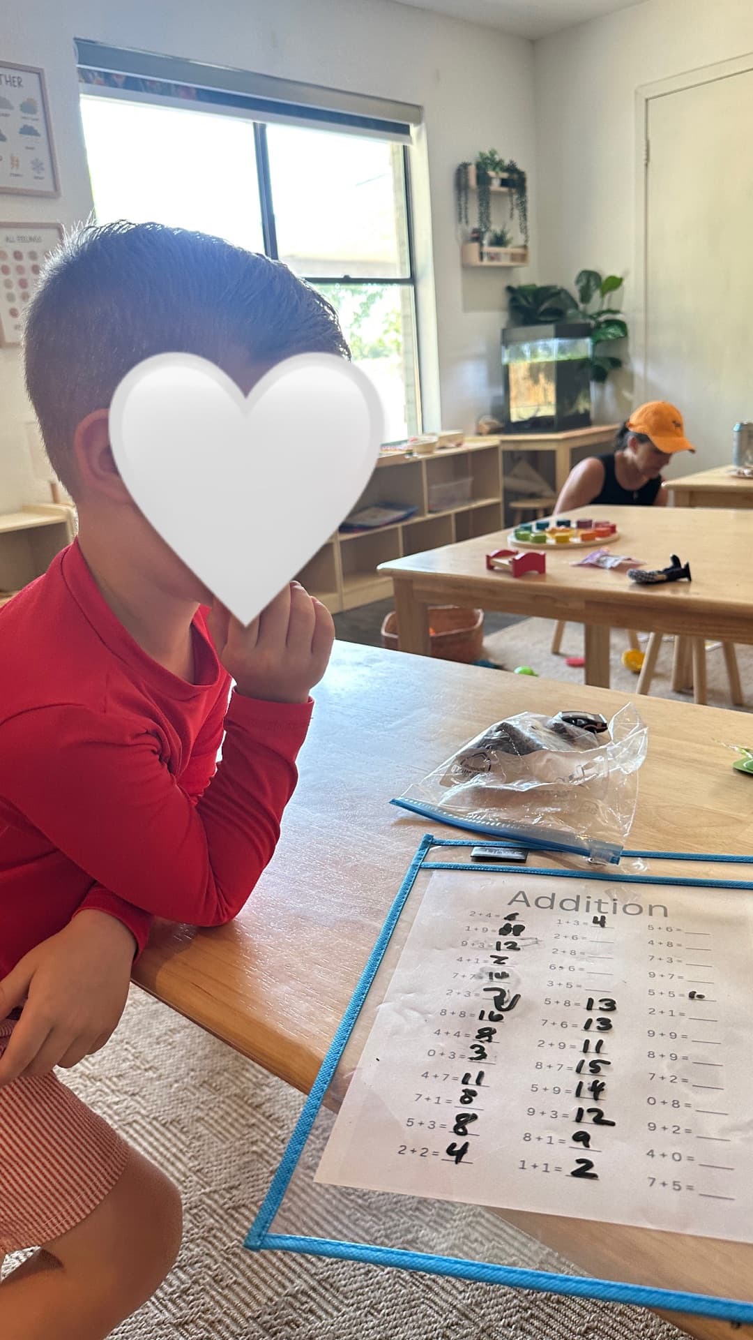 Addition review in a dry-erase sleeve — strengthening skills, not introducing new ones
