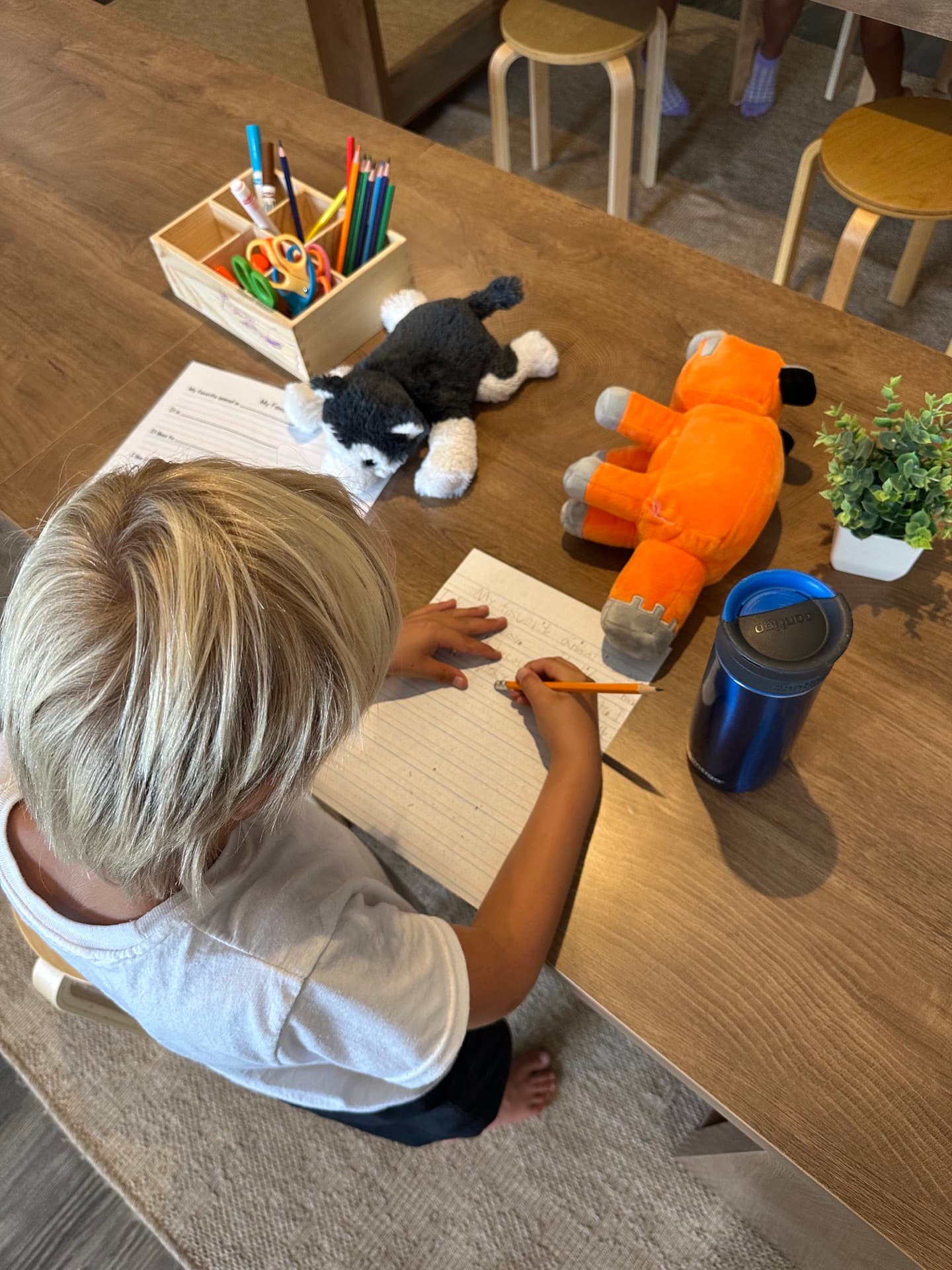Favorite-word writing — spelling, grammar, and a stuffed-animal writing partner