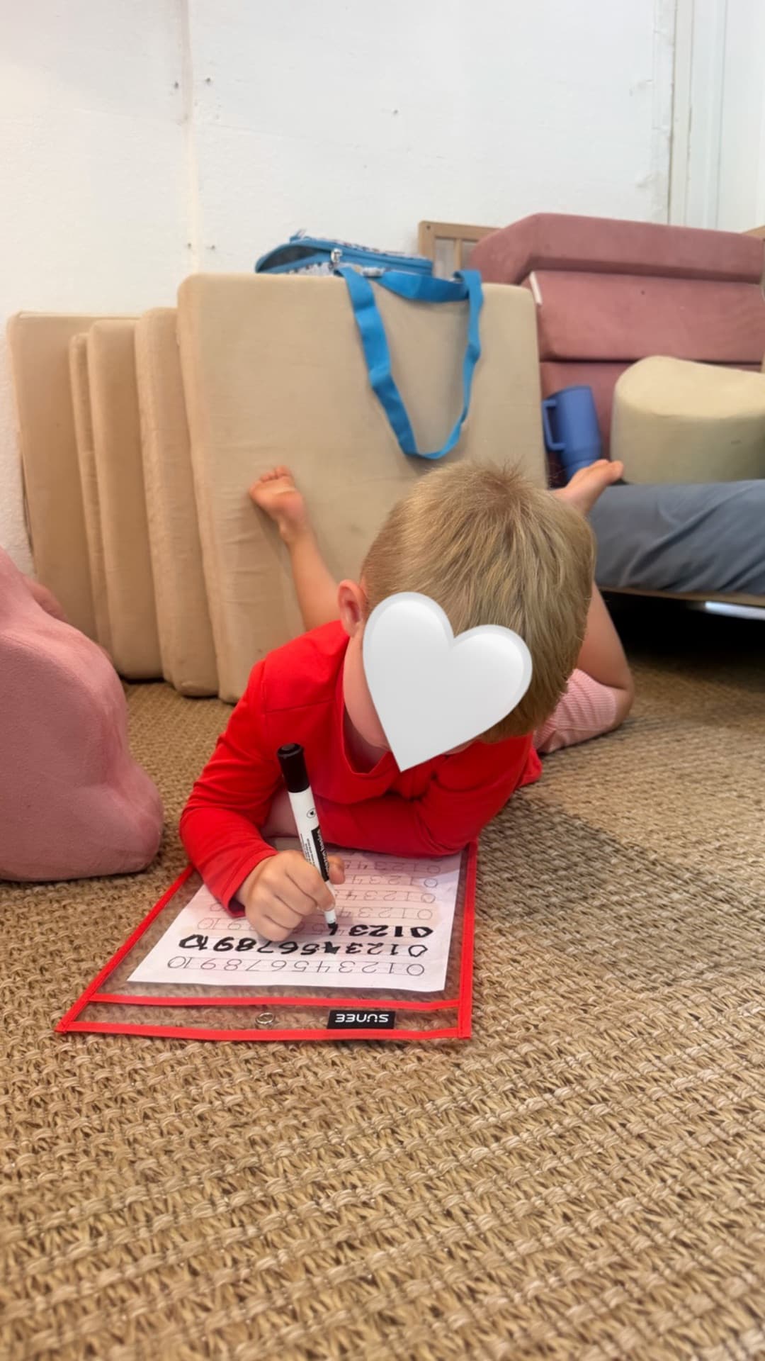 Number tracing on the floor — one last review of the skills we strengthened all summer